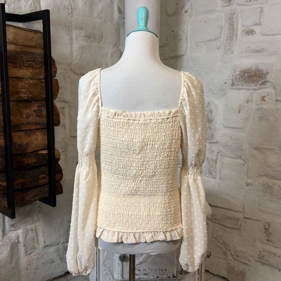 Promesa Ivory Smocked Blouse with Polka Dot Sheer Sleeves - Picture 2 of 6